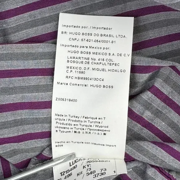 Hugo Boss Purple/Grey Striped Cotton Regular Fit Button Down Shirt Size Large - Picture 12 of 15